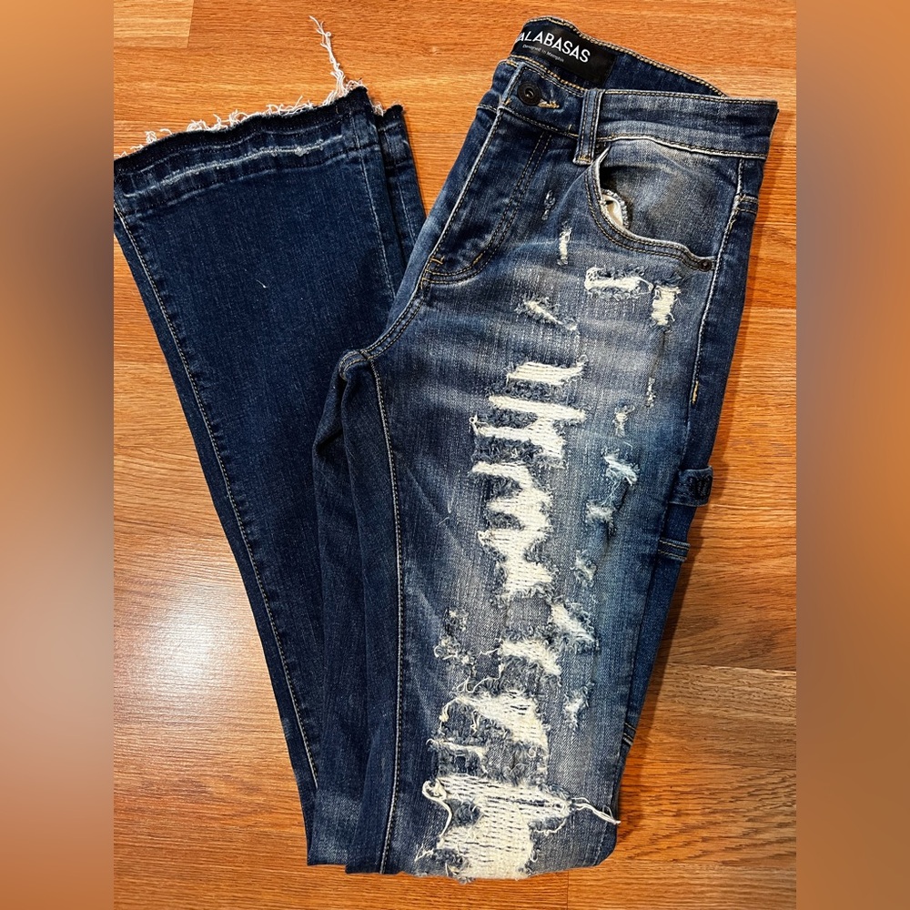 Valabasas Women's Distressed Dark Blue Denim Jeans